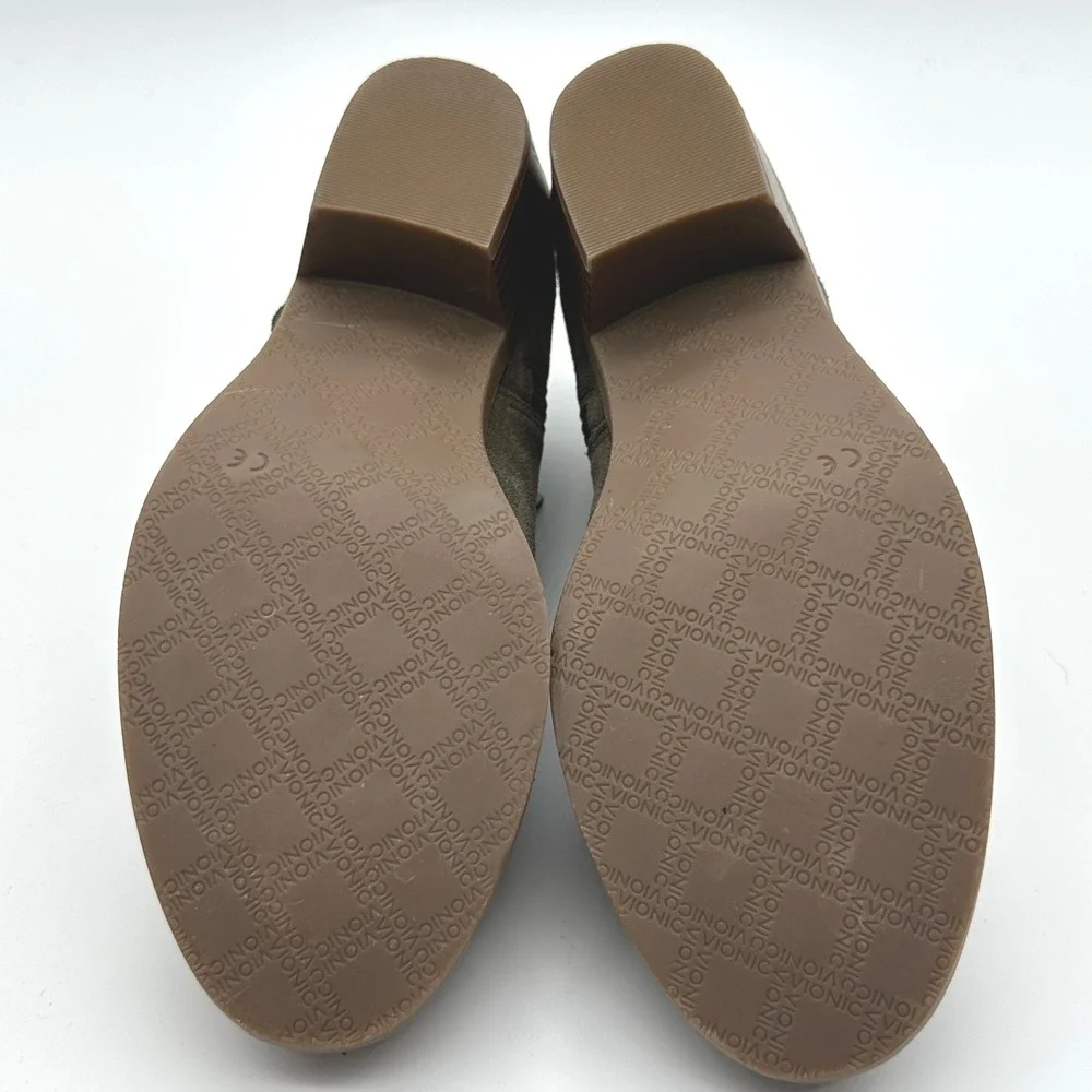 Vionic Suede Leather‎ Buckle Ankle Booties Brown Olive Comfort Womens Size 7.5